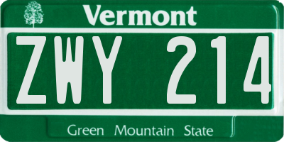 VT license plate ZWY214