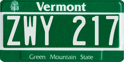 VT license plate ZWY217