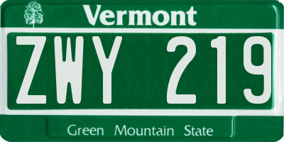 VT license plate ZWY219