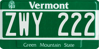 VT license plate ZWY222