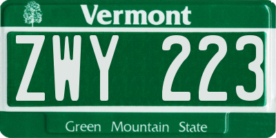 VT license plate ZWY223