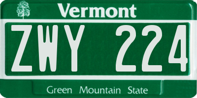 VT license plate ZWY224