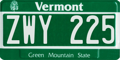 VT license plate ZWY225