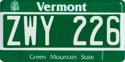 VT license plate ZWY226