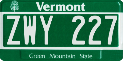 VT license plate ZWY227