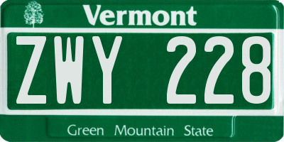 VT license plate ZWY228