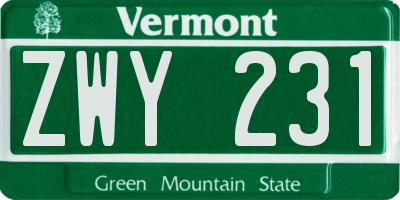 VT license plate ZWY231