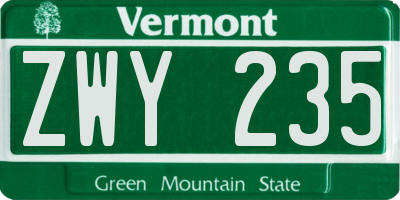 VT license plate ZWY235