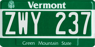 VT license plate ZWY237