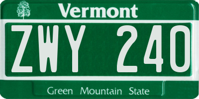 VT license plate ZWY240