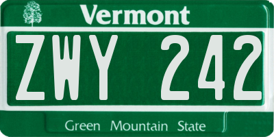 VT license plate ZWY242