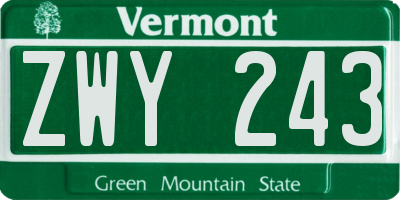 VT license plate ZWY243