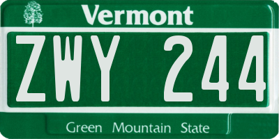 VT license plate ZWY244