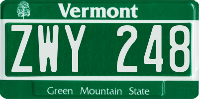 VT license plate ZWY248