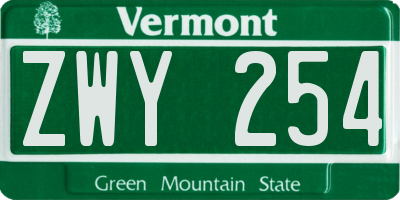 VT license plate ZWY254