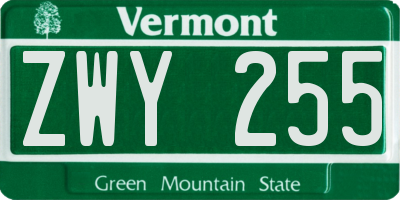 VT license plate ZWY255
