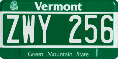 VT license plate ZWY256
