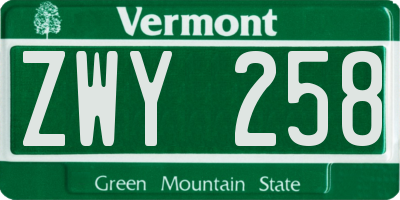 VT license plate ZWY258