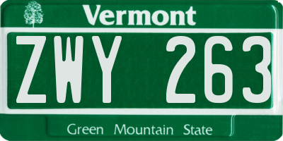VT license plate ZWY263