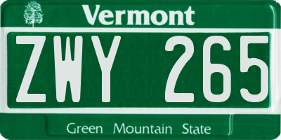 VT license plate ZWY265
