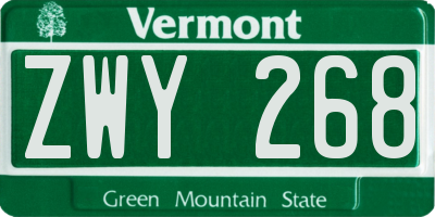 VT license plate ZWY268