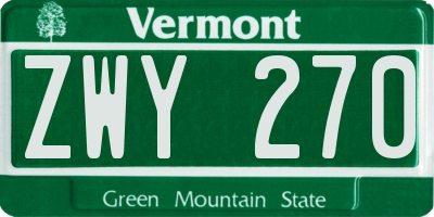 VT license plate ZWY270