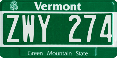 VT license plate ZWY274