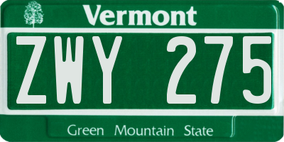 VT license plate ZWY275
