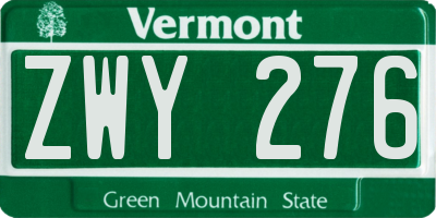 VT license plate ZWY276