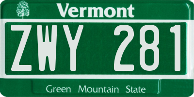 VT license plate ZWY281