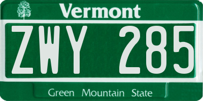 VT license plate ZWY285