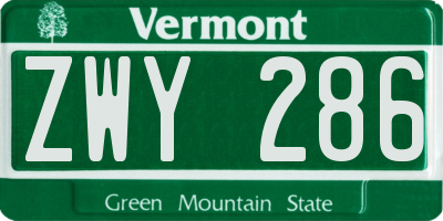 VT license plate ZWY286