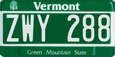 VT license plate ZWY288
