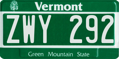 VT license plate ZWY292