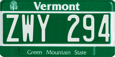 VT license plate ZWY294
