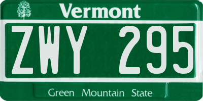 VT license plate ZWY295