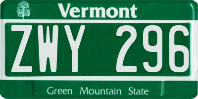VT license plate ZWY296