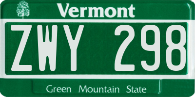 VT license plate ZWY298