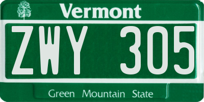 VT license plate ZWY305