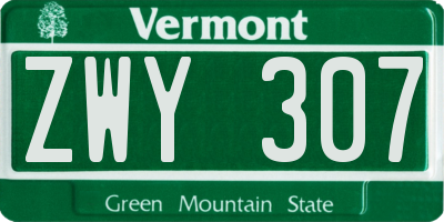 VT license plate ZWY307