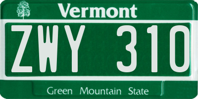 VT license plate ZWY310