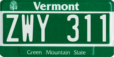 VT license plate ZWY311