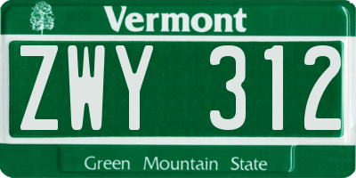 VT license plate ZWY312