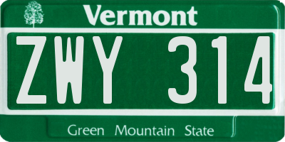 VT license plate ZWY314