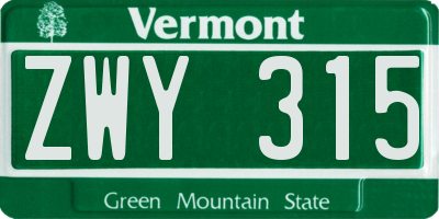 VT license plate ZWY315