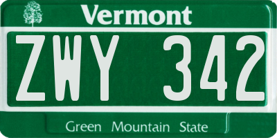 VT license plate ZWY342
