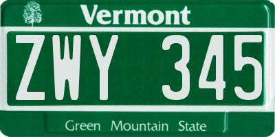 VT license plate ZWY345