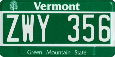 VT license plate ZWY356