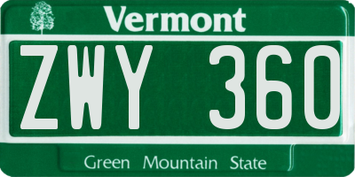 VT license plate ZWY360