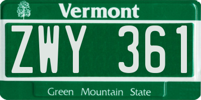 VT license plate ZWY361